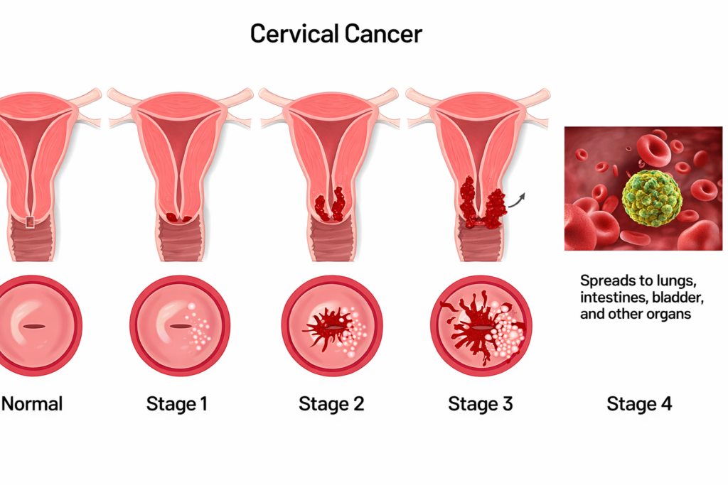 Stages of cervical cancer diagram by Krishna Cancer Hospital Bhopal