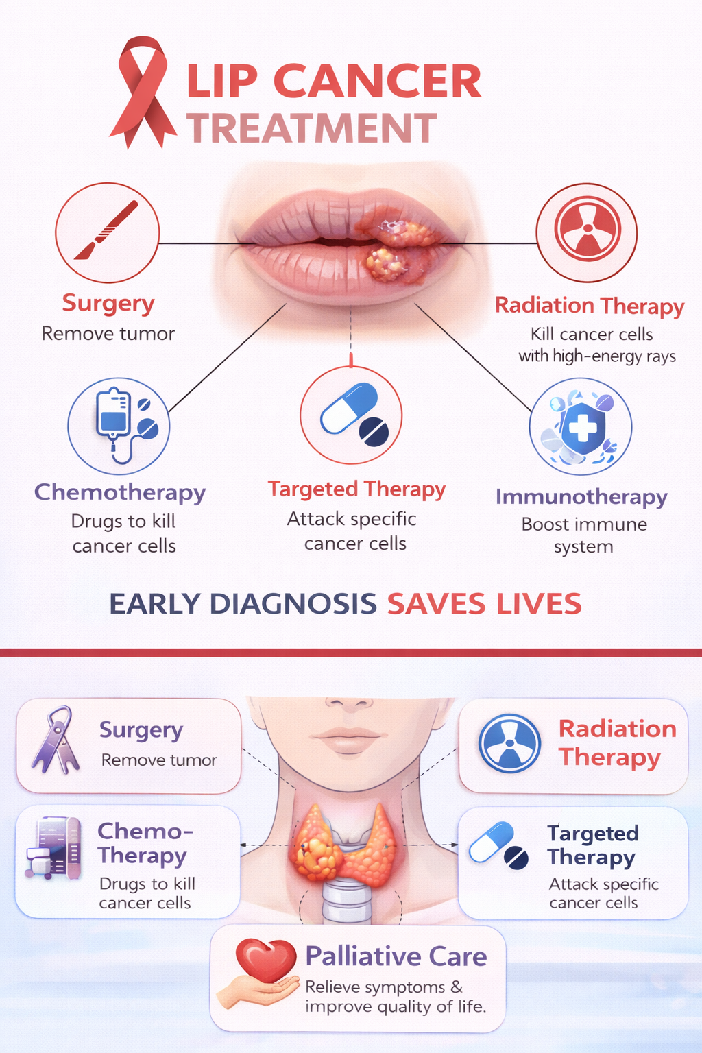 Lip cancer treatment options infographic by Krishna Cancer Hospital Bhopal